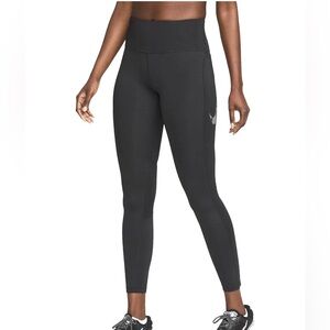 Nike Fast Dri-FIT Black Mid Rise 7/8 Leggings Reflective Zip Pocket Size XS